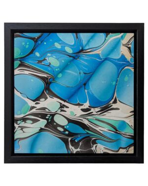 cutout image of turquoise marbled artwork set in black float frame