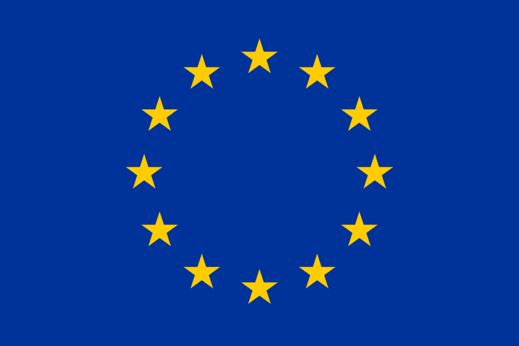 The flag of the EU. Yellow tarts in a circle on a blue background
