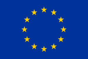 The flag of the EU. Yellow tarts in a circle on a blue background