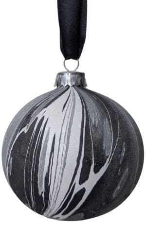 Black and white marbled ceramic bauble