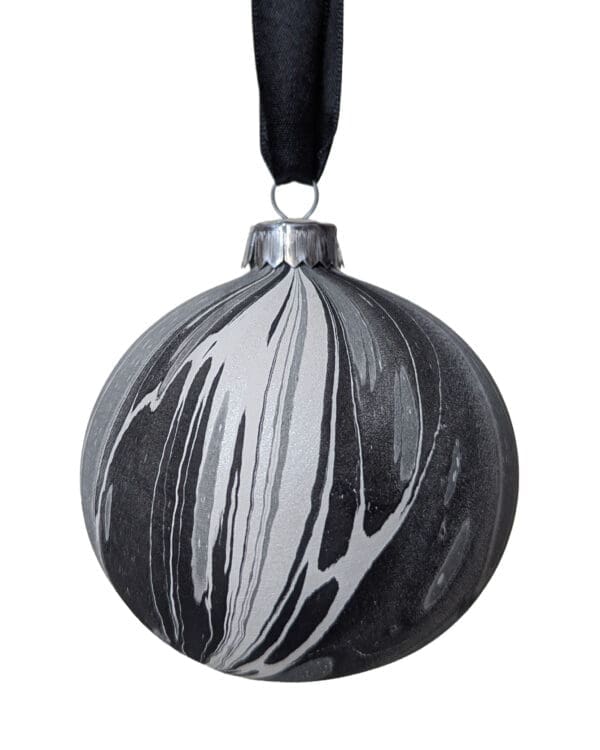 Black and white marbled ceramic bauble