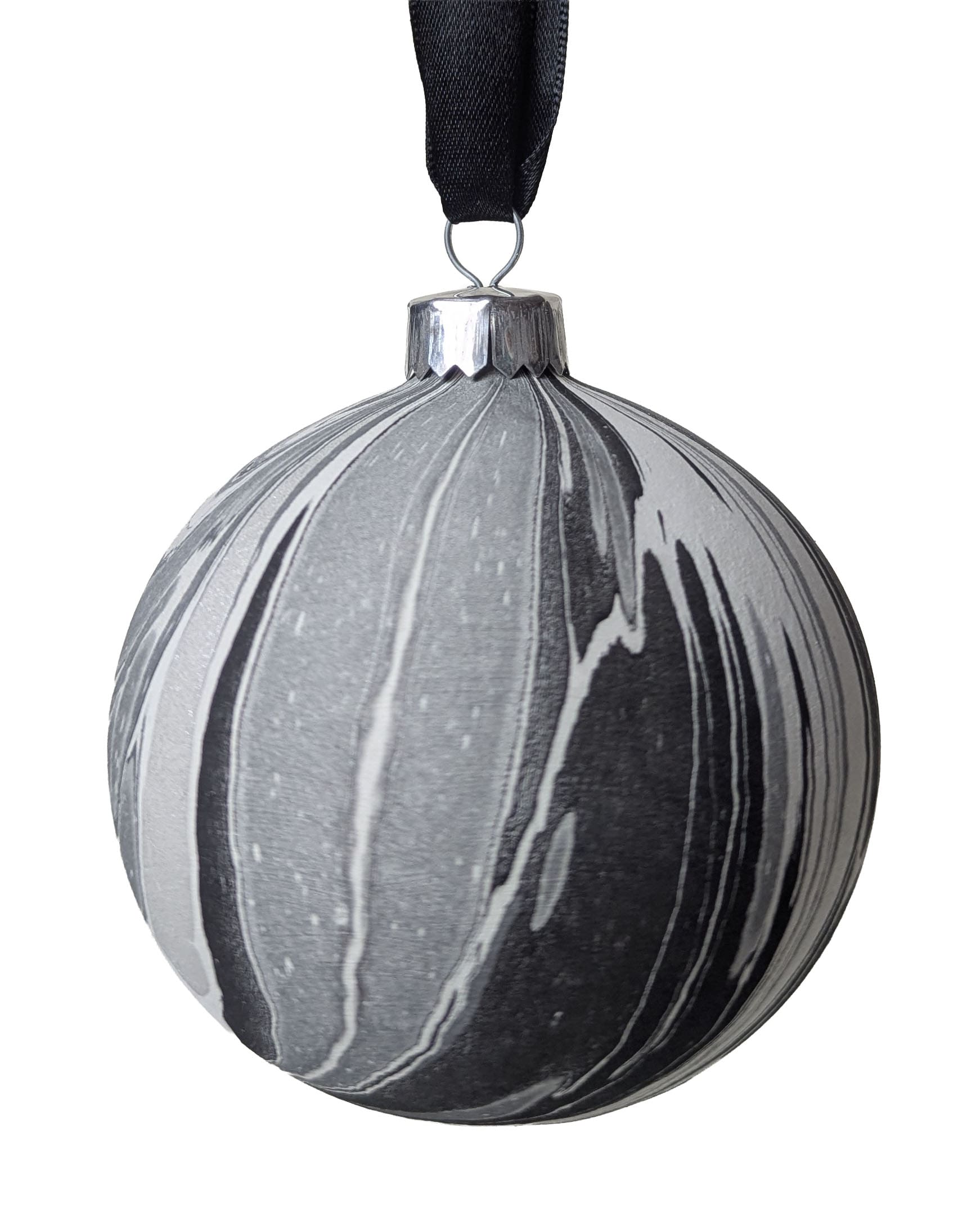 Black and white marbled ceramic bauble