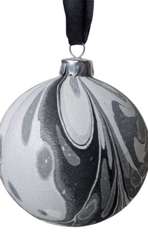 Black and white marbled ceramic bauble