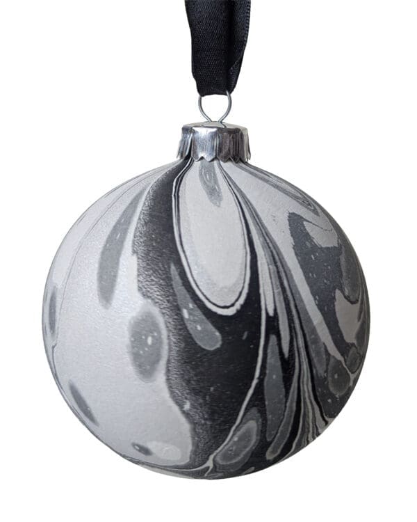Black and white marbled ceramic bauble