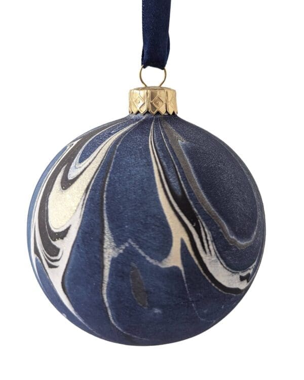 dark blue and black marbled bauble