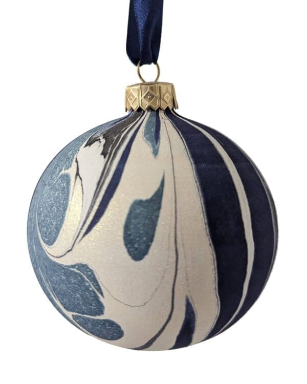 Navy blue and teal marbled bauble