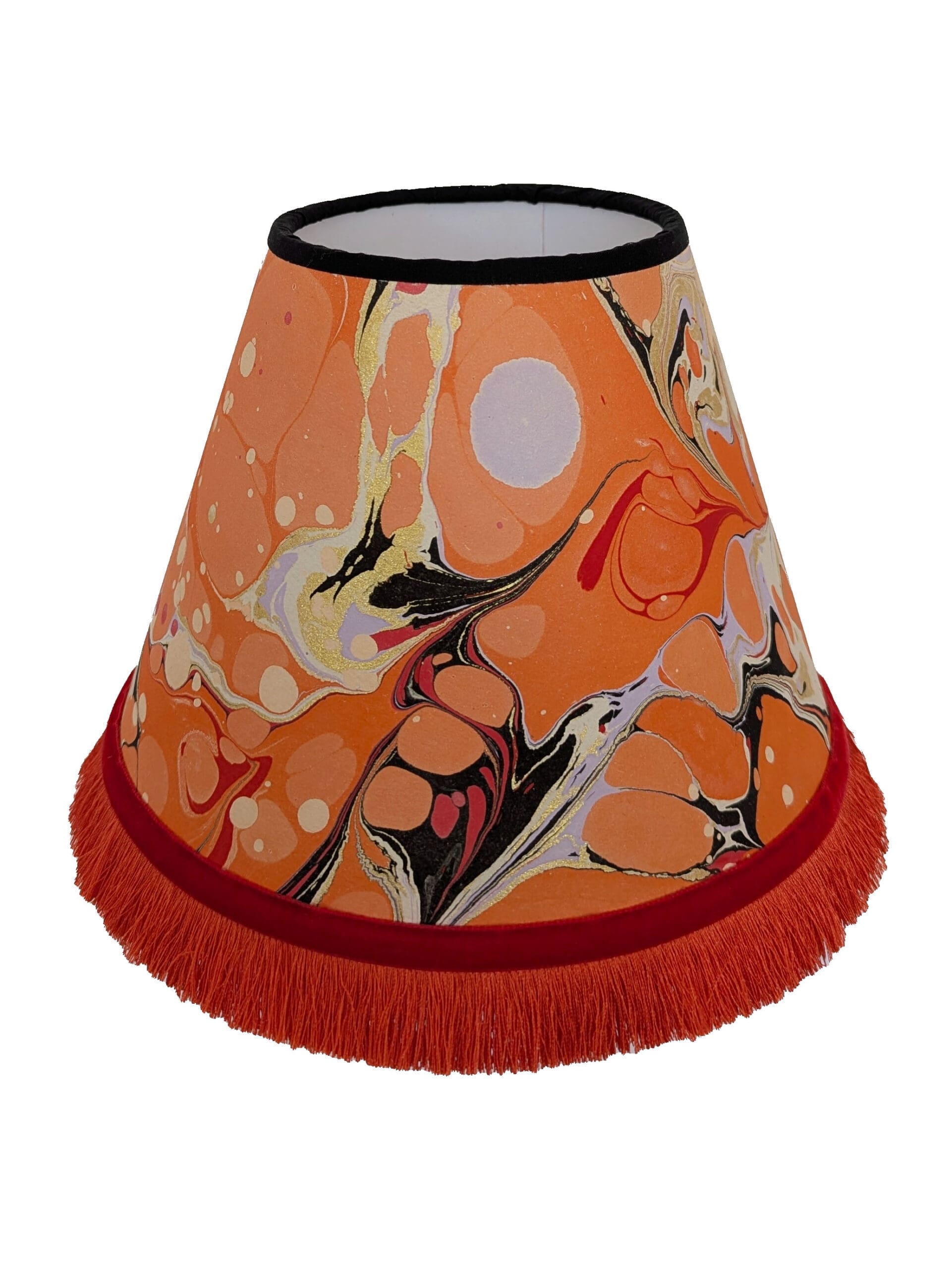 marbled paper lampshade in orange and red colourway