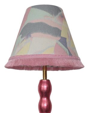 pastel pink lampshade with pink fringe trim